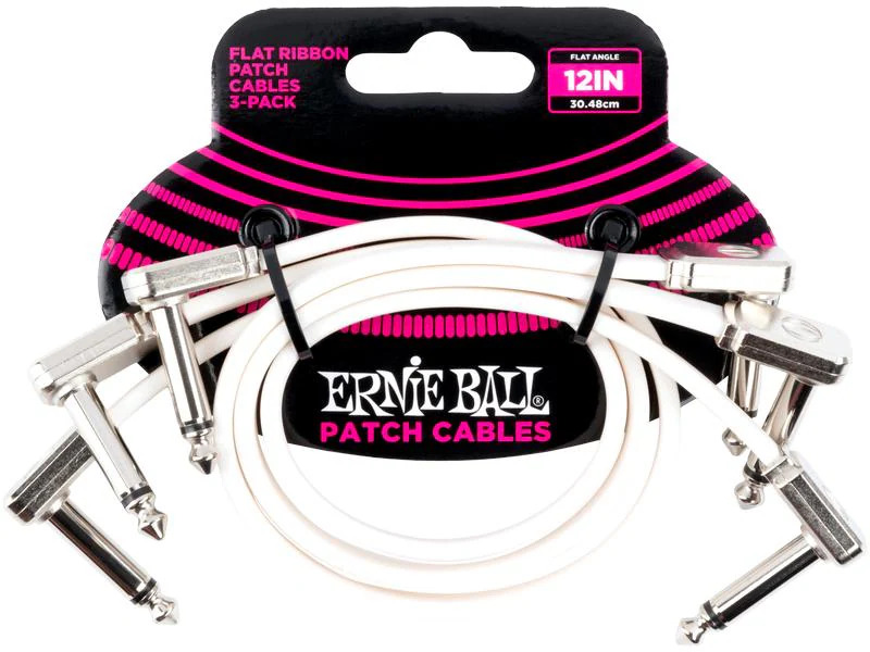 Ernie Ball Patch-Kabel 6386 Flat Ribbon, 3er Pack – 0.3 m, Weiss
