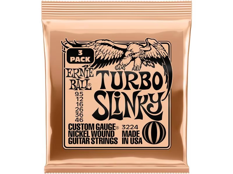 Ernie Ball Gitarrensaiten 3224 Turbo Slinky – 9.5-46, 3er Pack
