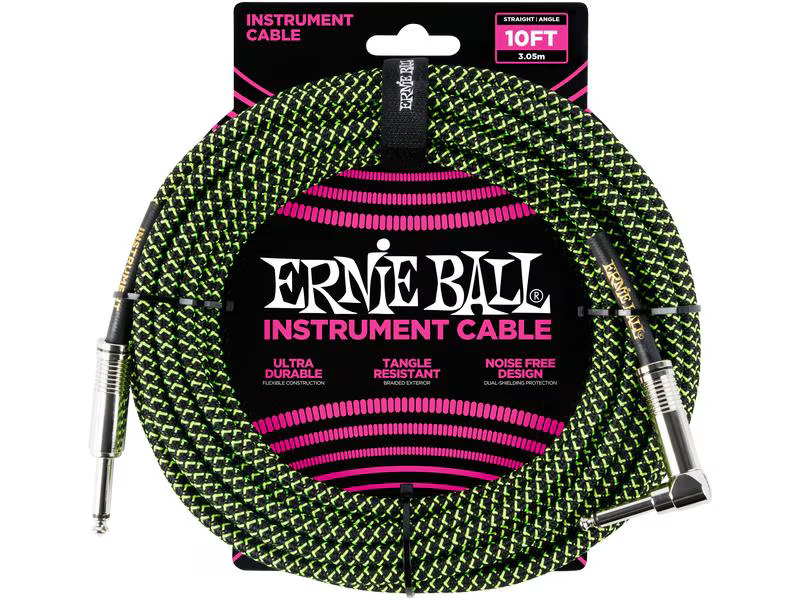 Ernie Ball Instrumentenkabel 6077 – 3.05 m, Grün/Schwarz