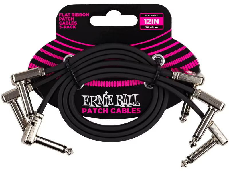 Ernie Ball Patch-Kabel 6222 Flat Ribbon 3er Pack – 0.3 m, Schwarz