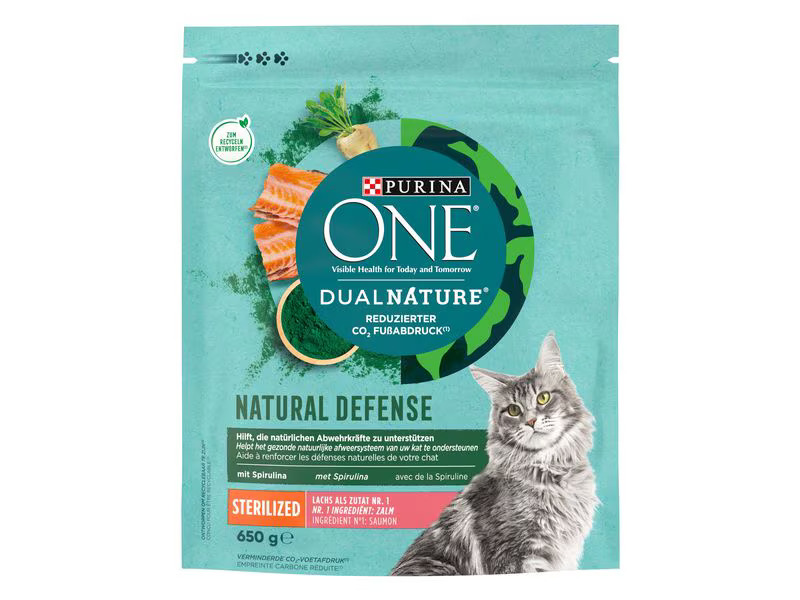 Purina ONE Trockenfutter Dual Nature Sterilised Lachs&amp;Spirulina, 650g