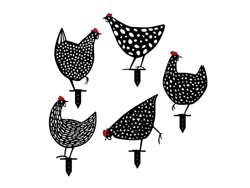 Wallxpert Gartenstecker Huhn 30 cm, 5er Set, Schwarz
