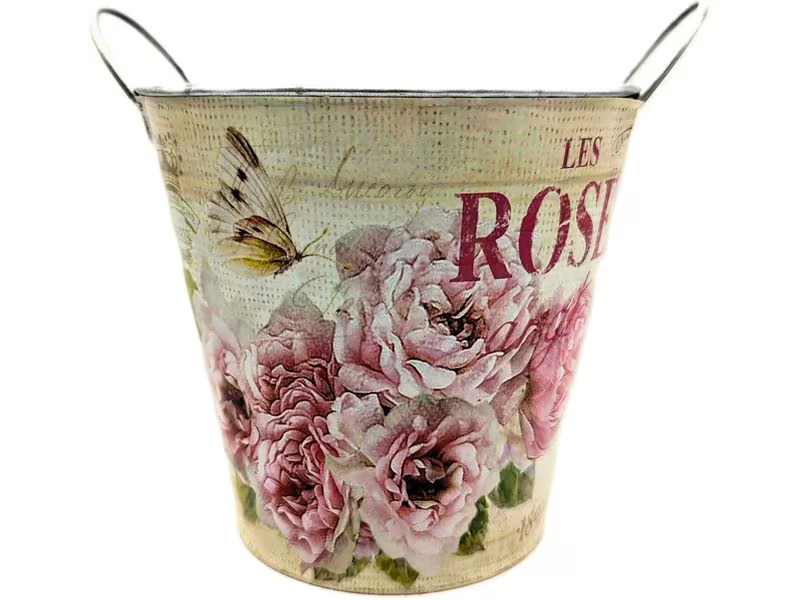 CHALET Zinktopf 23 x 20 cm, Rosa/Beige