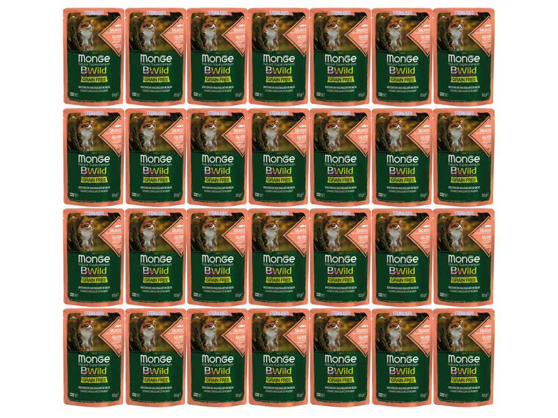 Monge Nassfutter Katze Bwild GF Sterilisiert Lachs 28x85g