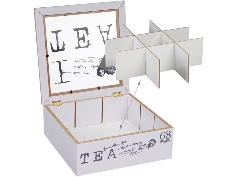 relaxdays Teebeutel-Box Grau/Weiss