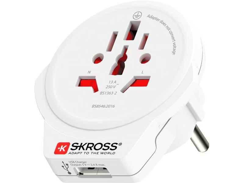 SKROSS Reiseadapter World – EU mit USB Ladegerät