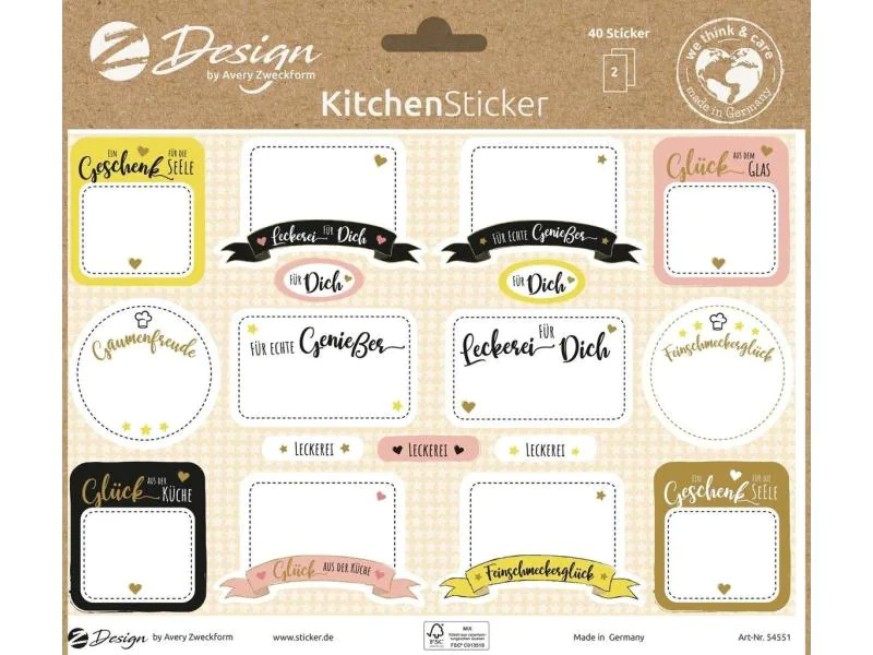 Z-Design Motivsticker A5 Kitchen Selbstgemachtes, Bunt, 34 Aufkleber
