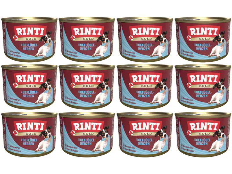 Rinti Nassfutter Dose Gold mit Geflügelherzen, 12 x 185 g
