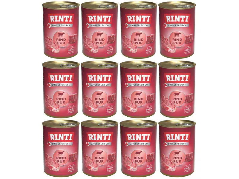 Rinti Nassfutter Singlefleisch Dose Rind Pur, 12 x 400 g