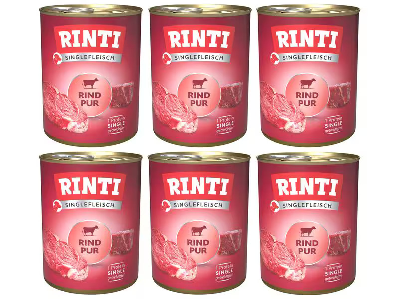 Rinti Nassfutter Singlefleisch Dose Rind Pur, 6 x 800 g