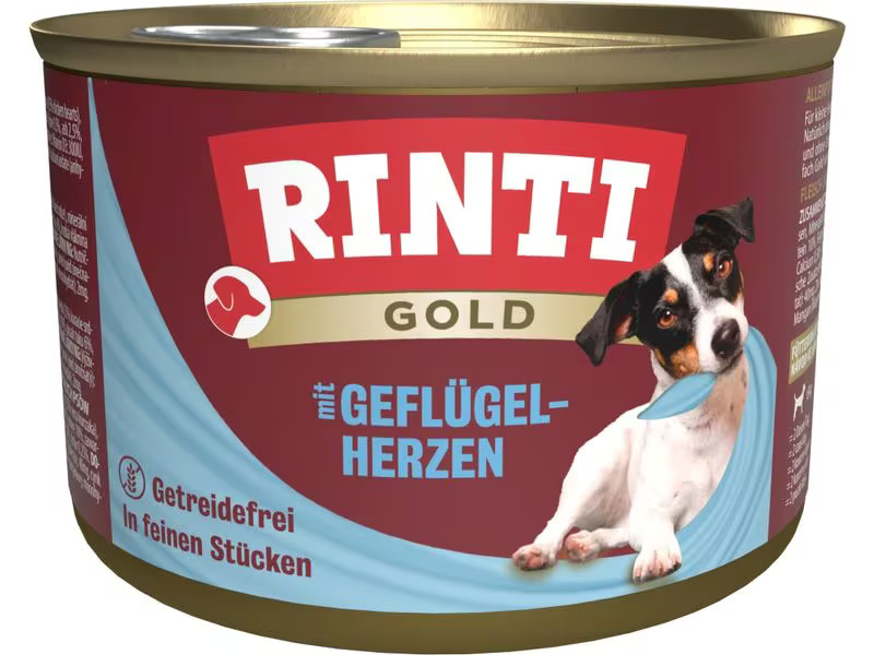 Rinti Nassfutter Dose Gold mit Geflügelherzen, 185 g