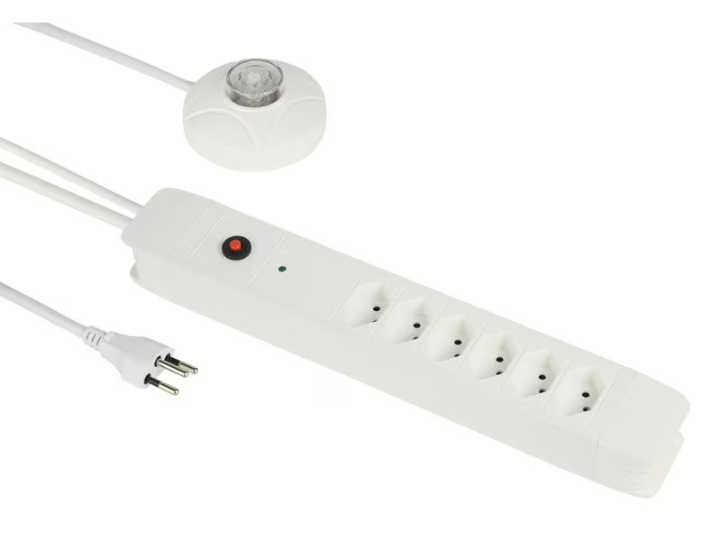 Schönenberger Steckdosenleiste 6 x T13 mit externem Taster, 3 m, Weiss