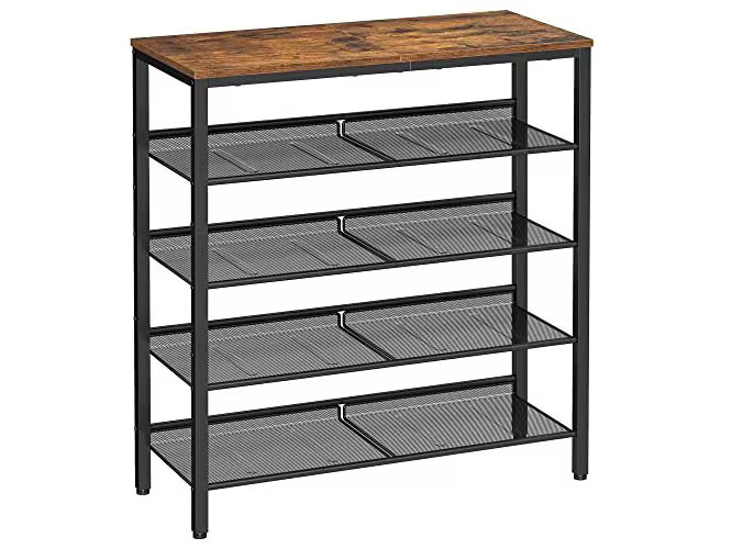 VASAGLE Schuhregal mit 5 Ablagen 75 x 30 x 93 cm, Braun/Schwarz