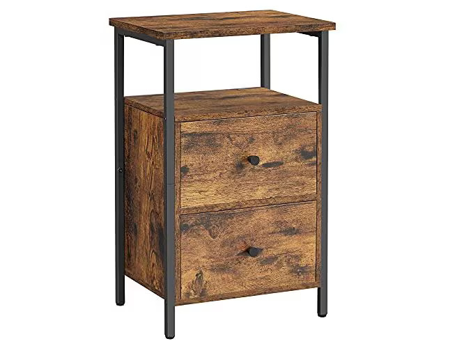 VASAGLE Nachttisch mit 2 Schubladen 38 x 28 x 60 cm, Braun/Schwarz
