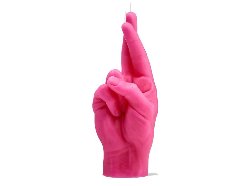 Mandatus Kerze Crossed Fingers Candle Hand, Pink