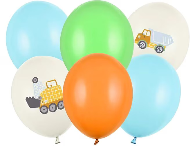 Partydeco Luftballon Ballon Baufahrzeuge Ø 30 cm, 6 Stück, Mehrfarbig