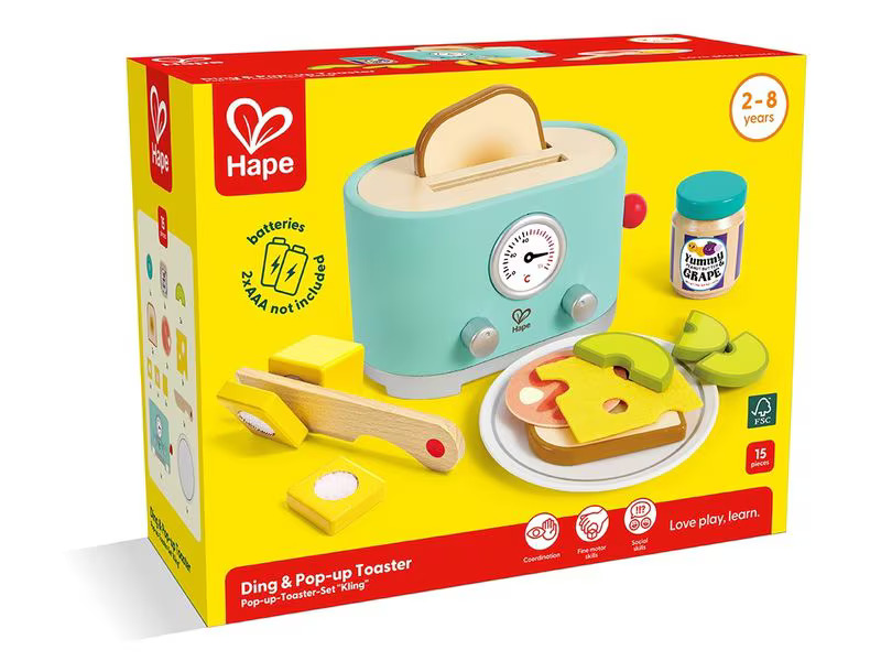 Hape Spiel-Haushaltsgerät Pop-up-Toaster-Set Kling