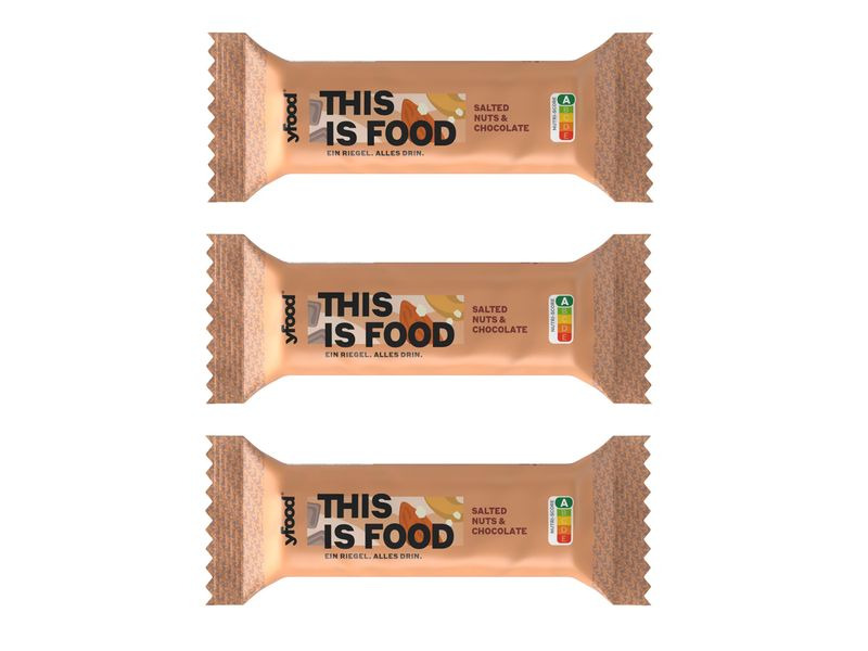 YFOOD Riegel Salted Nuts &amp; Chocolate 3 x 60 g