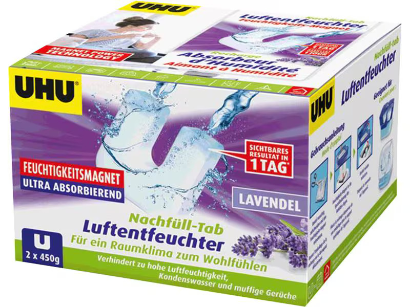 UHU Entfeuchter Lavendel Nachfüll-Tab 450 g, 2 Stück