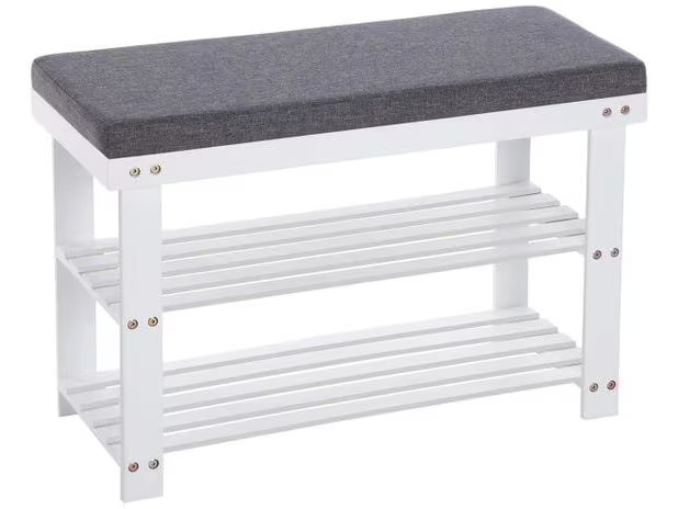 Songmics Schuhregal mit Bank aus Bambus, Grau/Weiss