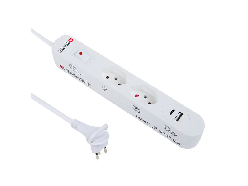 SKROSS Steckdosenleiste 2 x T13, USB-A+C, mit Schalter, 1.5 m