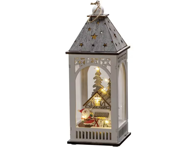 Konstsmide LED Holzlaterne Haus, 11 x 11 x 29 cm, Weiss