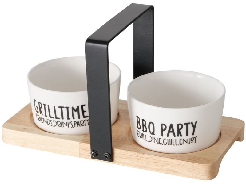 Boltze Servierplatte mit Schälchen Grillhouse Gummibaumholz