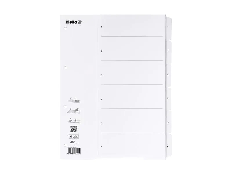 Biella Register A4 1 - 6 Karton Weiss