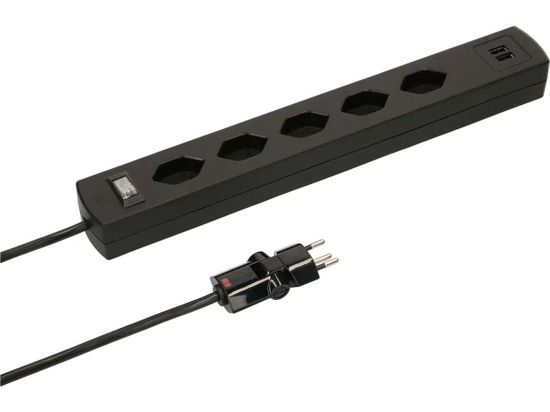 Max Hauri Steckdosenleiste SafetyLine 5x T13 mit USB A, schwarz