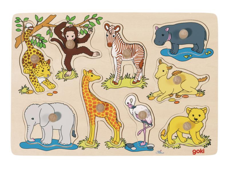 Goki Holzpuzzle Afrikanische Tierkinder