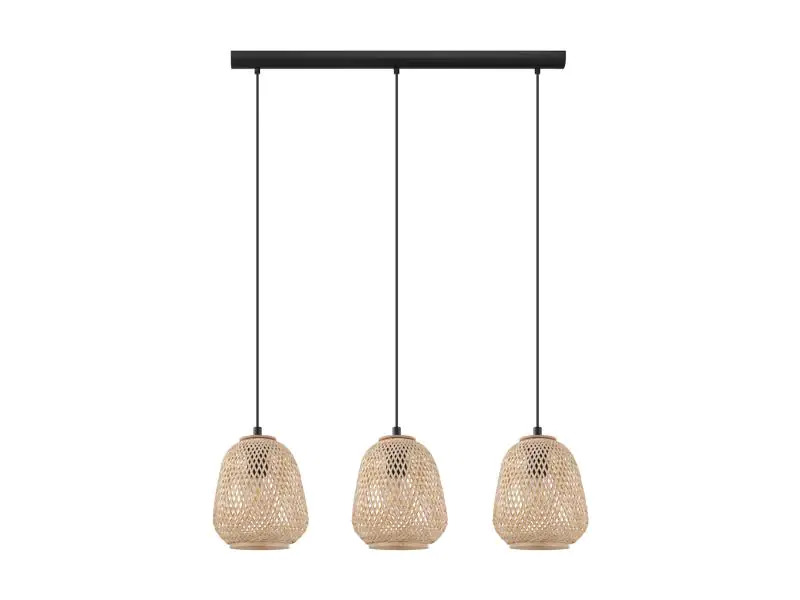 EGLO Leuchten Pendelleuchte DEMBLEBY 3x E27, Schwarz/Natur