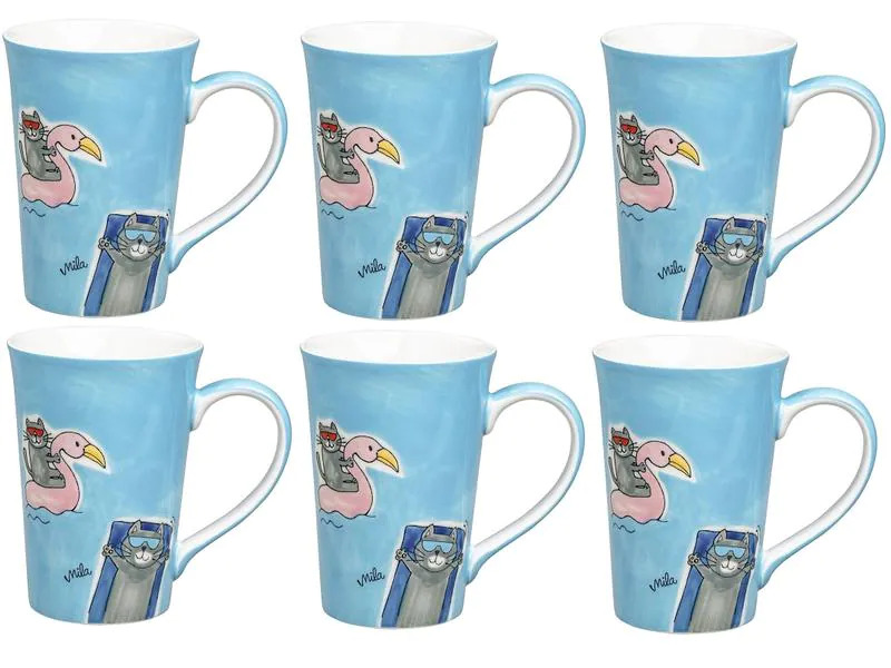 Mila Teetasse Summer Cats 350 ml, 6 Stück, Blau