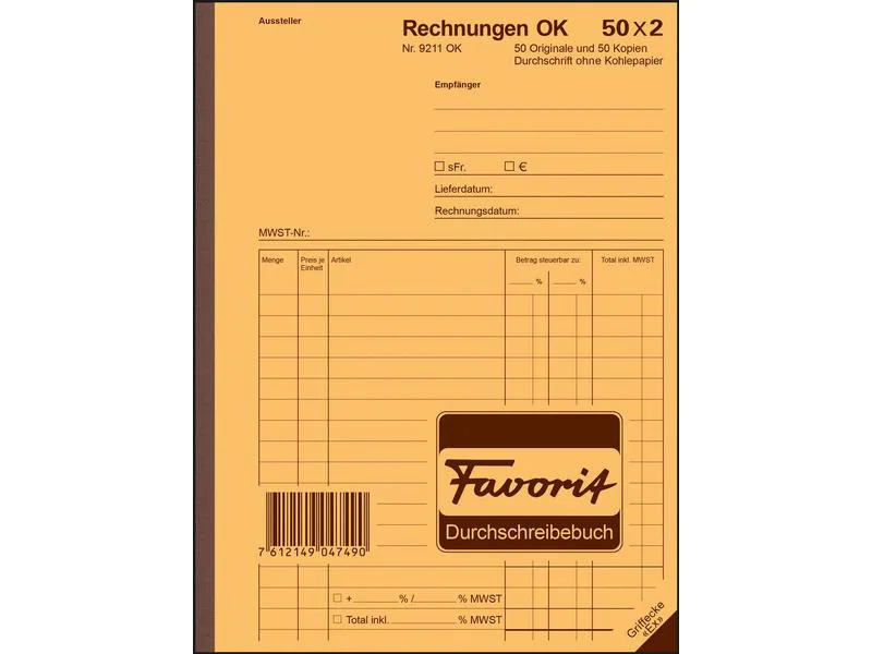 Favorit Durchschreibeblock 156 x 210 mm Rechnungen, 50 x 2 Blatt