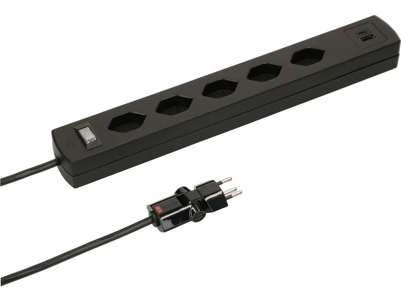 Max Hauri Steckdosenleiste SafetyLine 5x T13 mit USB A C, schwarz
