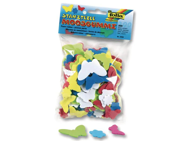 Folia Moosgummi-Stanzteile Blumen &amp; Schmetterlinge, 200 Stück