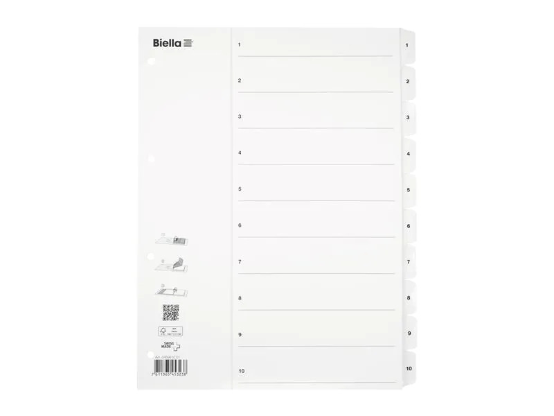 Biella Register A4 1 - 10 Karton weiss