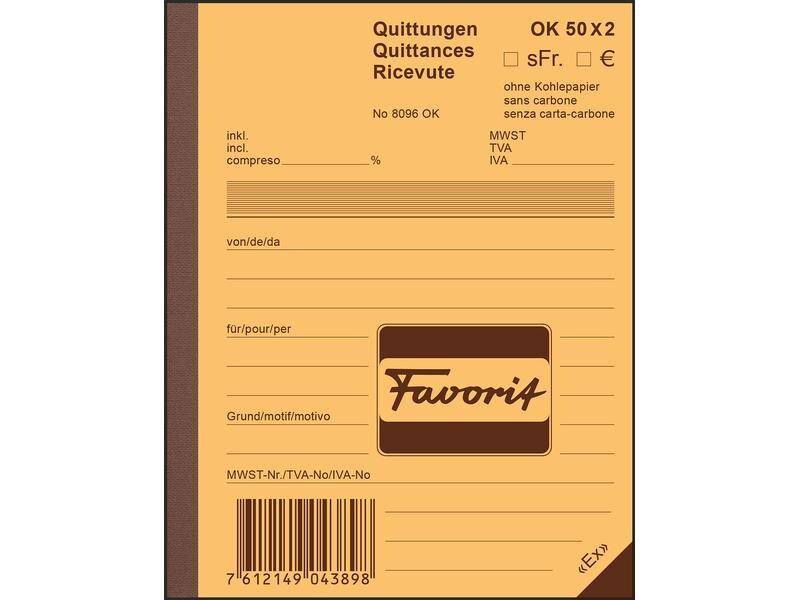 Favorit Durchschreibeblock 113 x 144 mm Quittungen, Blau/Weiss