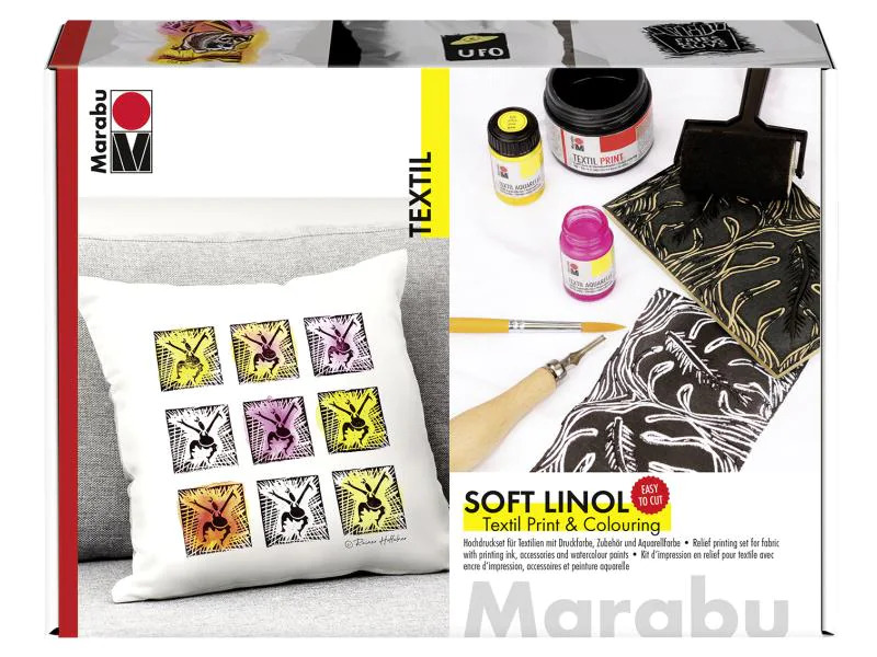 Marabu Textilfarbe Soft Linol Print &amp; Colouring Set Hochdruck