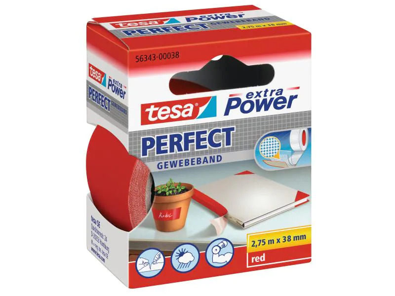 tesa Klebeband extra Power Perfect 38 mm x 2.75 m, Rot