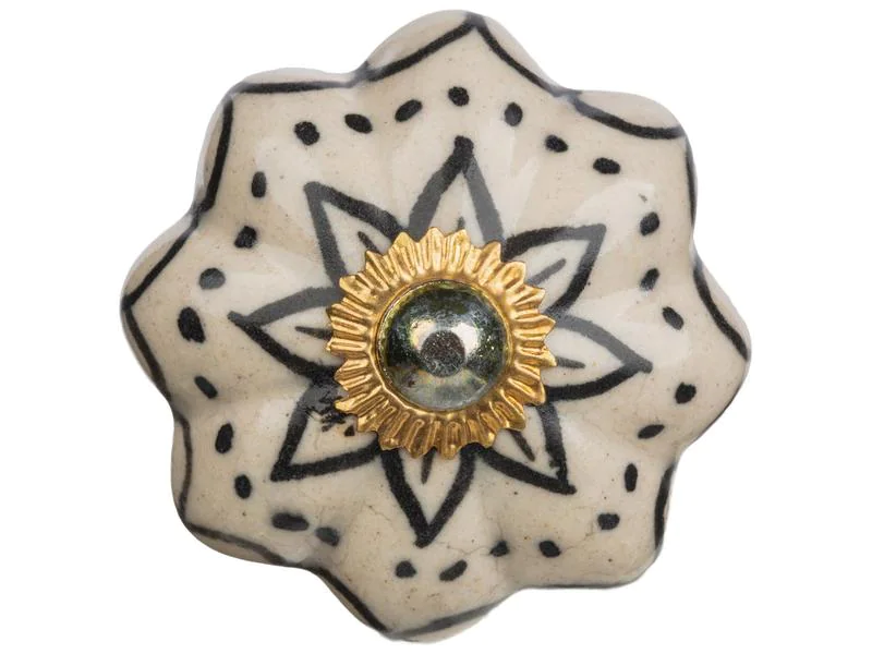 Tranquillo Möbelgriff handgemacht, Ø 4.5 cm, Weiss/Gold