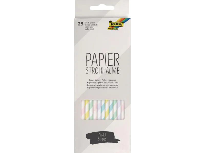 Folia Strohhalm Papier, 25 Stück,  Pastell Streifen