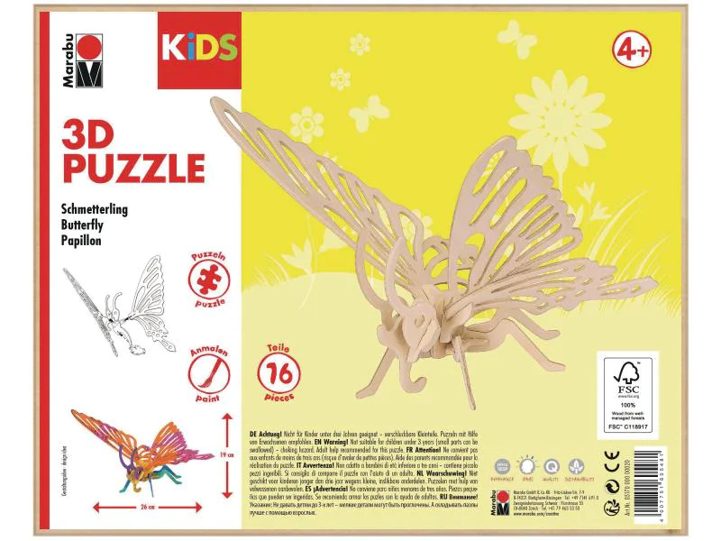 Marabu Holzartikel 3D Puzzle, Schmetterling