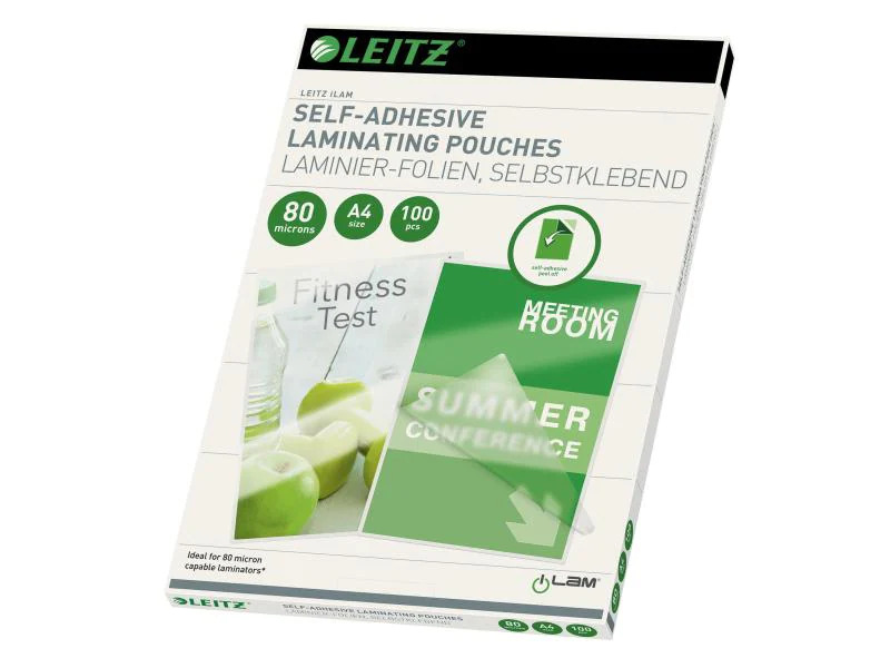 Leitz Laminierfolie A4, 80 µm, 100 Stück, Glänzend, Selbstklebend
