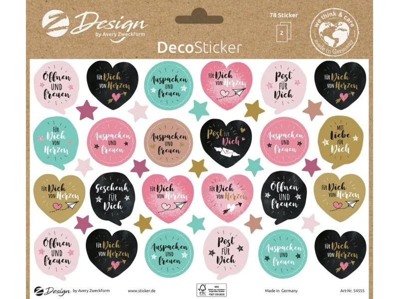 Z-Design Motivsticker A5 Deko Auspacken + Freuen, Bunt, 78 Aufkleber