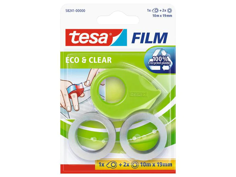 tesa Abroller Eco &amp; Clear Mini 19 mm x 10 m, Grün/Transparent