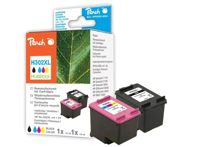 Peach Tintenset HP Nr. 302XL (F6U68A/F6U67A)