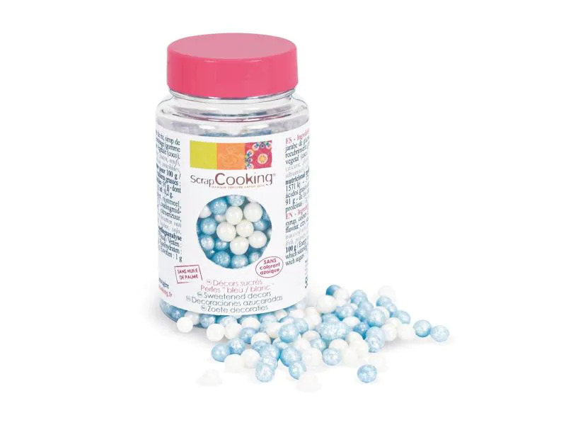 ScrapCooking Zuckerdekore Perlen weiss / blau 55 g
