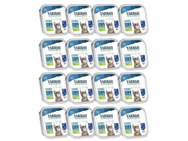 Yarrah Bio-Nassfutter Chunks mit Huhn &amp; Fisch, 16 x 100 g