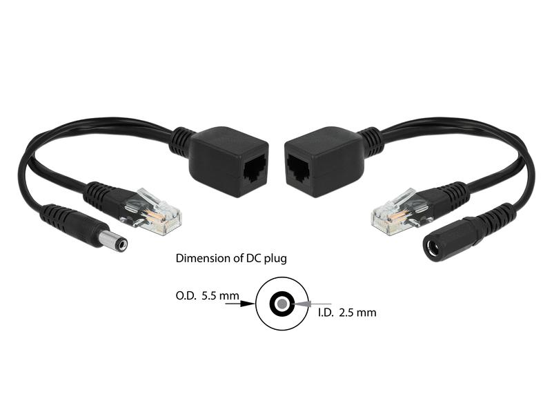 Delock PoE Converter Passives Adapter Set RJ45, DC 5.5 x 2.5mm