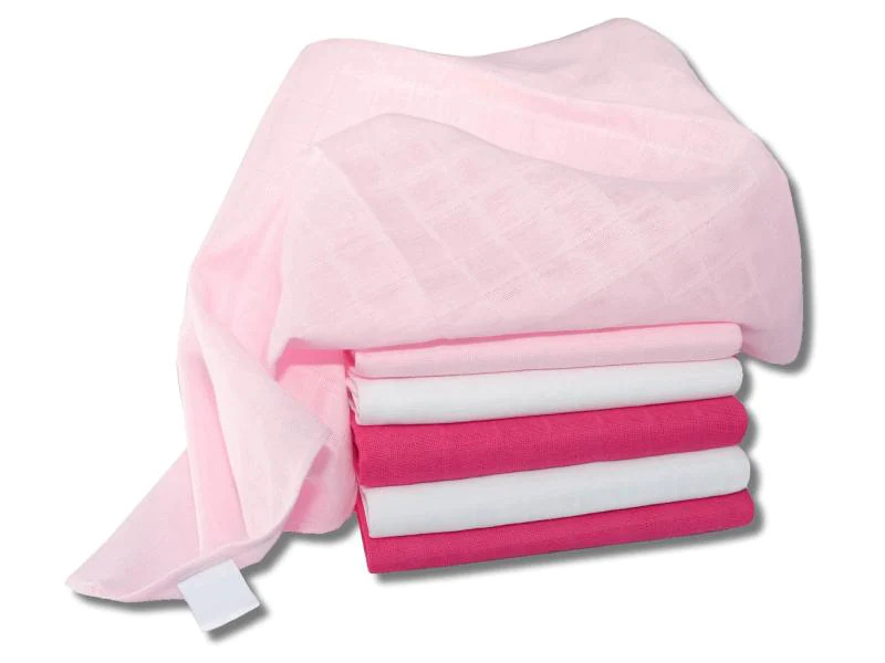 MAKIAN Mulltuch 6-er Set 70 x 70 cm Pink und Weiss uni